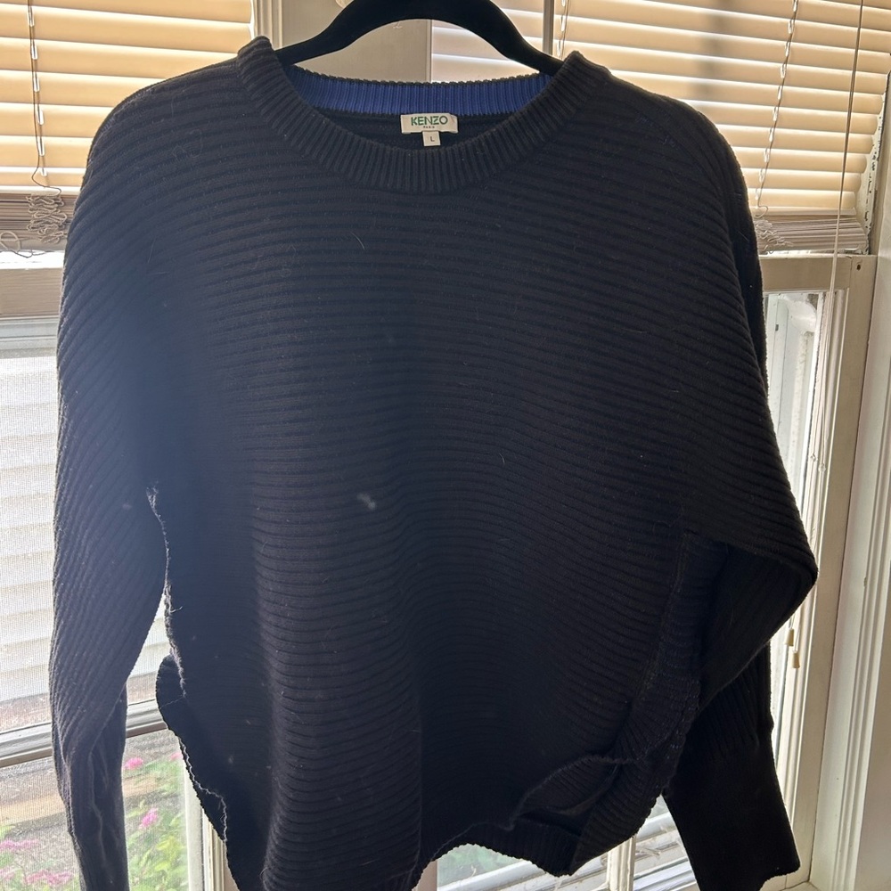 Kenzo Black Crewneck Sweater with Textured Knit
